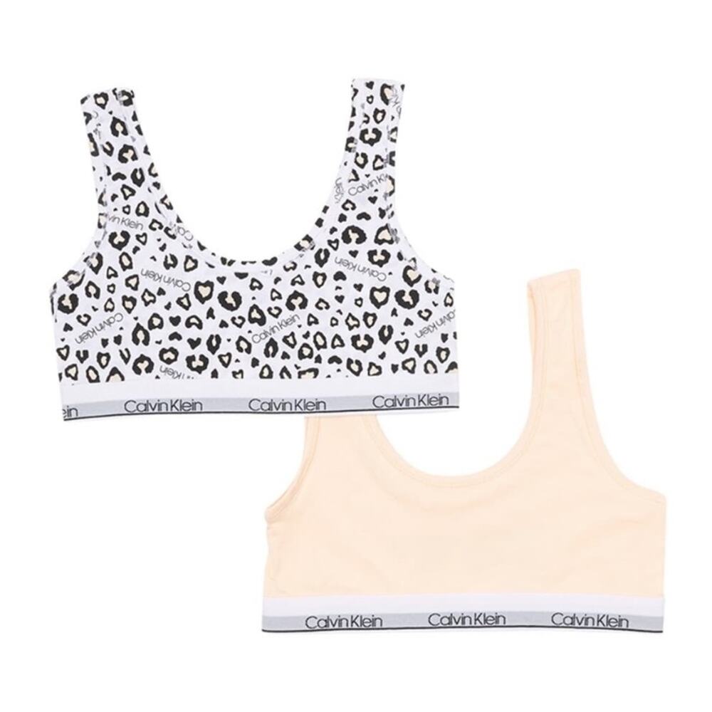 NWT‎ Calvin Klein Girls Bralette Set Peach Leopard
